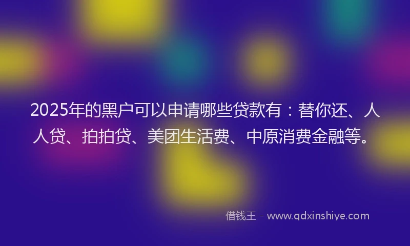 2025年的黑户可以申请哪些贷款有：替你还、人人贷、拍拍贷、美团生活费、中原消费金融等。