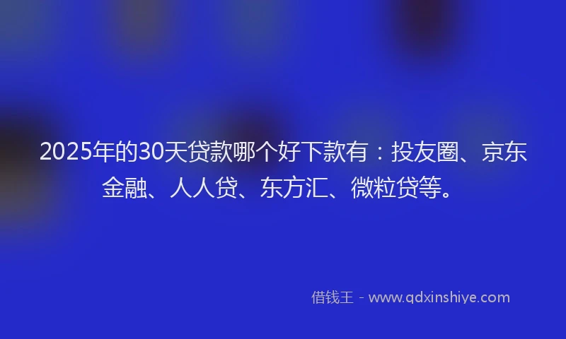 2025年的30天贷款哪个好下款有：投友圈、京东金融、人人贷、东方汇、微粒贷等。