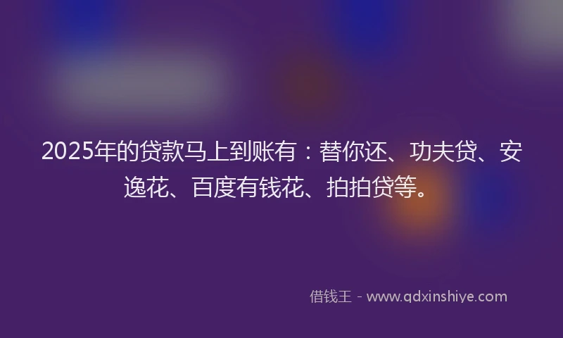 2025年的贷款马上到账有：替你还、功夫贷、安逸花、百度有钱花、拍拍贷等。
