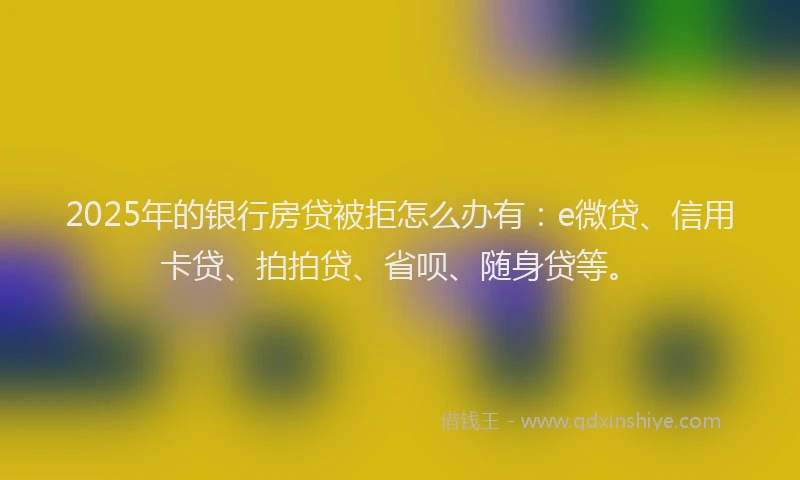 2025年的银行房贷被拒怎么办有：e微贷、信用卡贷、拍拍贷、省呗、随身贷等。