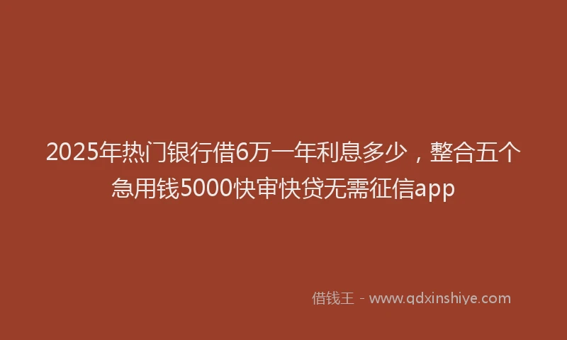 2025年热门银行借6万一年利息多少，整合五个急用钱5000快审快贷无需征信app