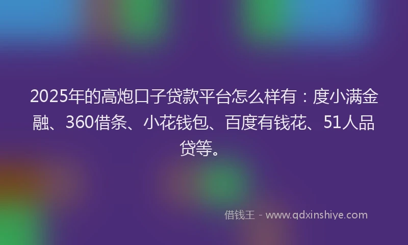 2025年的高炮口子贷款平台怎么样有：度小满金融、360借条、小花钱包、百度有钱花、51人品贷等。