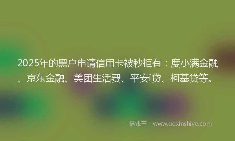 2025年的黑户申请信用卡被秒拒有：度小满金融、京东金融、美团生活费、平安i贷、柯基贷等。