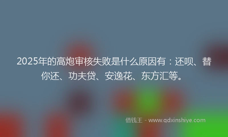 2025年的高炮审核失败是什么原因有：还呗、替你还、功夫贷、安逸花、东方汇等。