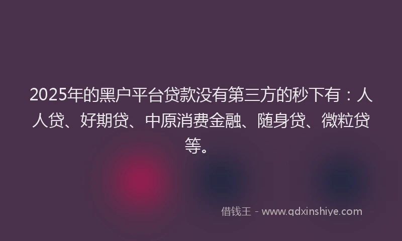 2025年的黑户平台贷款没有第三方的秒下有：人人贷、好期贷、中原消费金融、随身贷、微粒贷等。