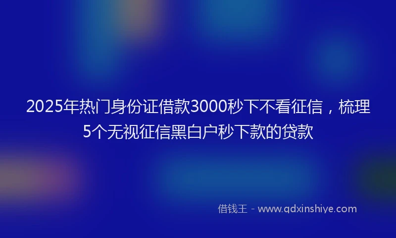 2025年热门身份证借款3000秒下不看征信，梳理5个无视征信黑白户秒下款的贷款