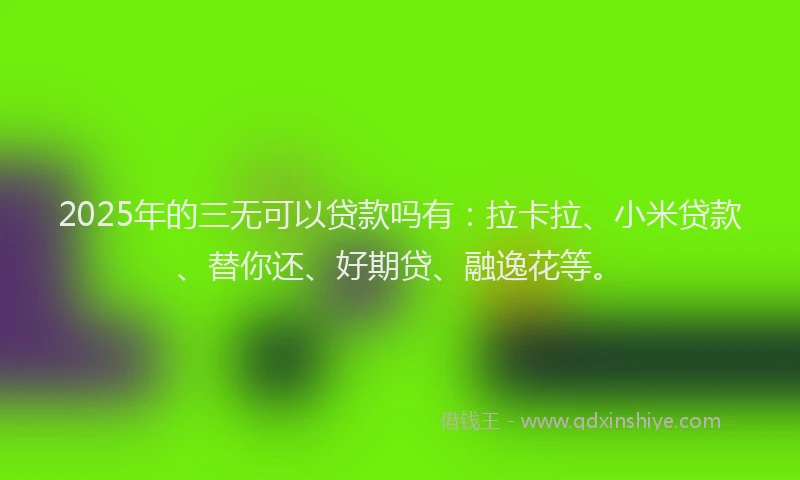 2025年的三无可以贷款吗有：拉卡拉、小米贷款、替你还、好期贷、融逸花等。