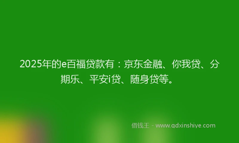 2025年的e百福贷款有：京东金融、你我贷、分期乐、平安i贷、随身贷等。