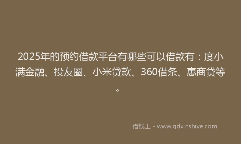 2025年的预约借款平台有哪些可以借款有：度小满金融、投友圈、小米贷款、360借条、惠商贷等。