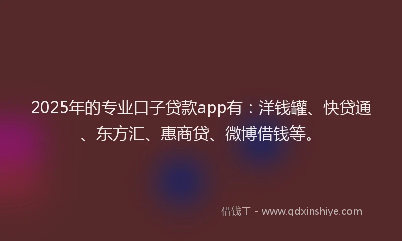 2025年的专业口子贷款app有：洋钱罐、快贷通、东方汇、惠商贷、微博借钱等。