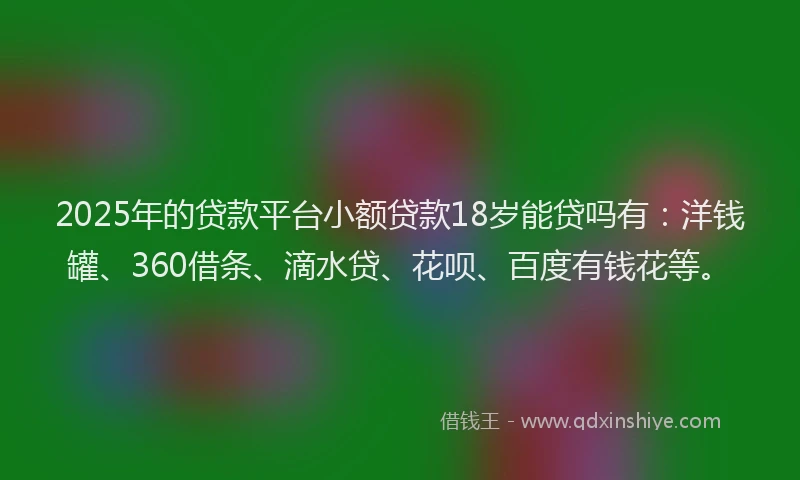 2025年的贷款平台小额贷款18岁能贷吗有：洋钱罐、360借条、滴水贷、花呗、百度有钱花等。