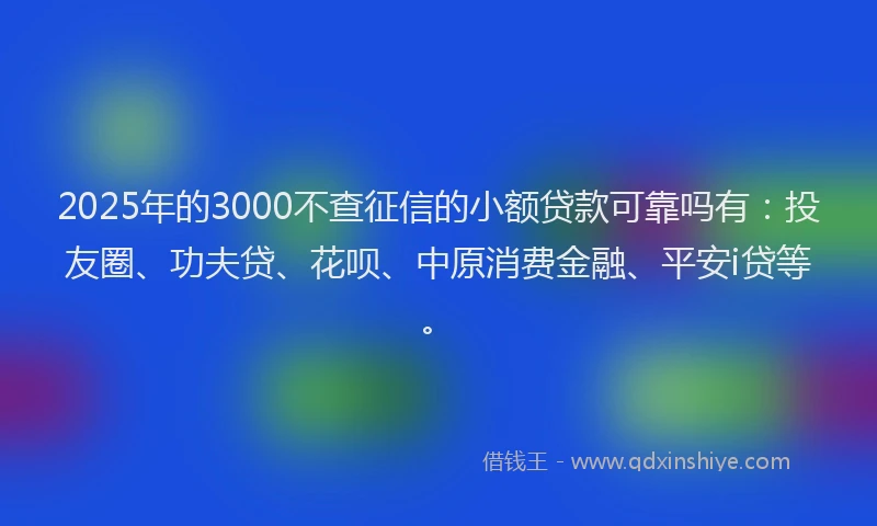 2025年的3000不查征信的小额贷款可靠吗有：投友圈、功夫贷、花呗、中原消费金融、平安i贷等。
