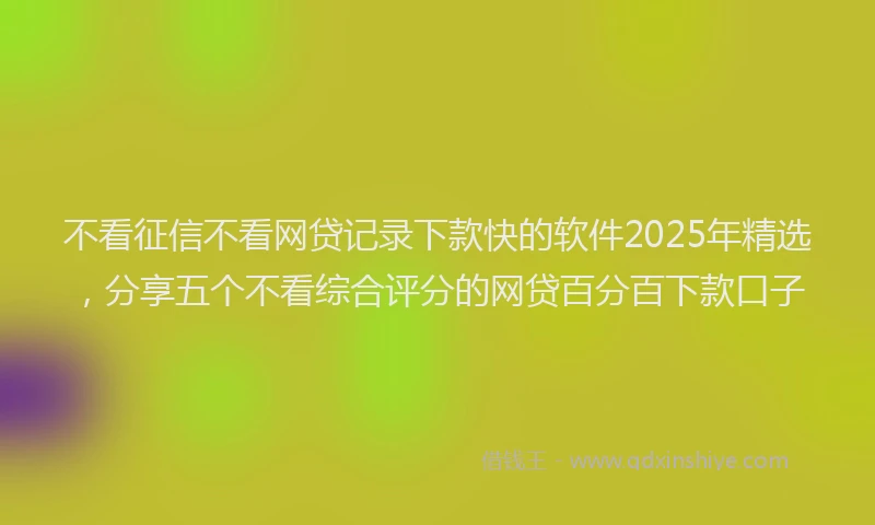 不看征信不看网贷记录下款快的软件2025年精选，分享五个不看综合评分的网贷百分百下款口子