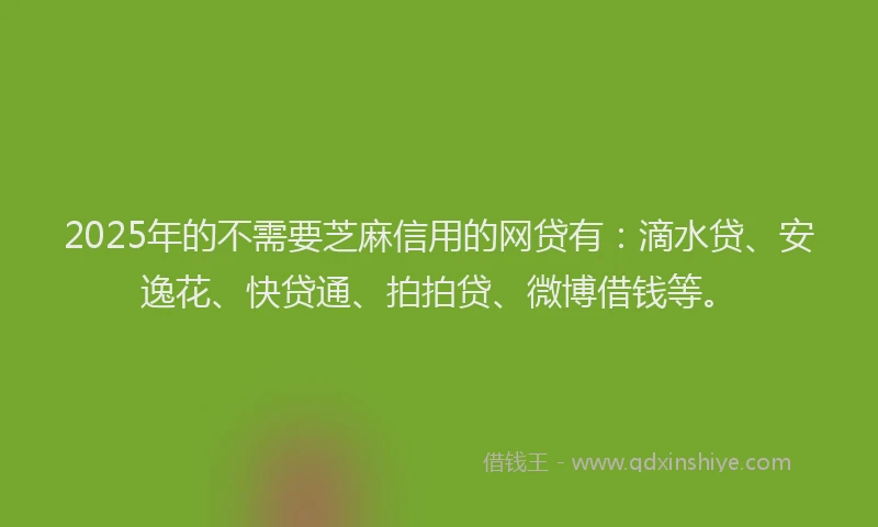 2025年的不需要芝麻信用的网贷有：滴水贷、安逸花、快贷通、拍拍贷、微博借钱等。