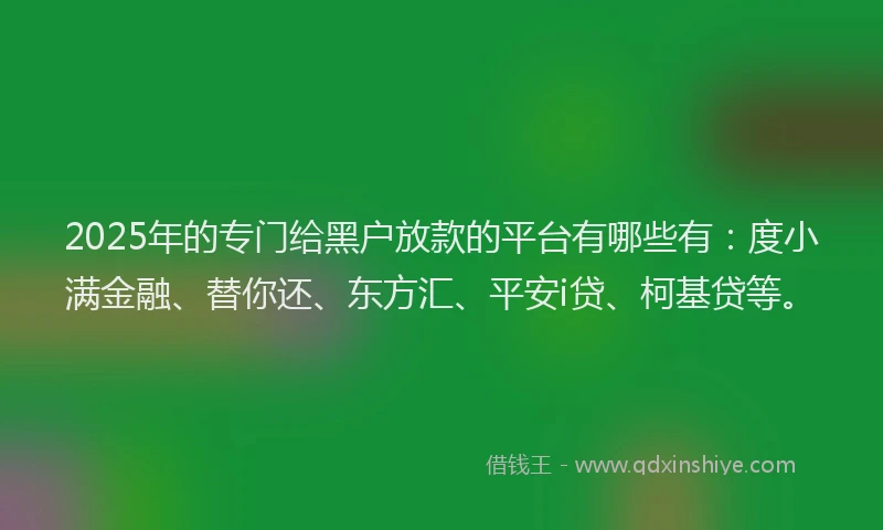 2025年的专门给黑户放款的平台有哪些有：度小满金融、替你还、东方汇、平安i贷、柯基贷等。