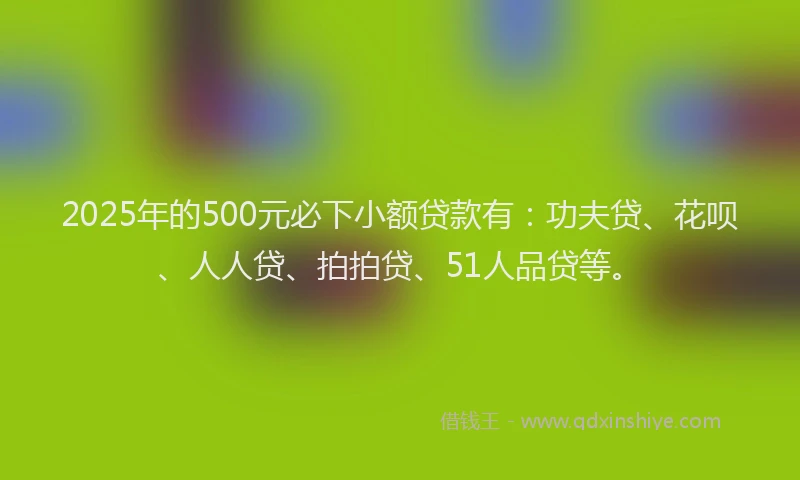2025年的500元必下小额贷款有：功夫贷、花呗、人人贷、拍拍贷、51人品贷等。