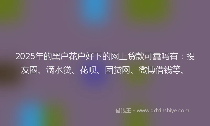 2025年的黑户花户好下的网上贷款可靠吗有：投友圈、滴水贷、花呗、团贷网、微博借钱等。