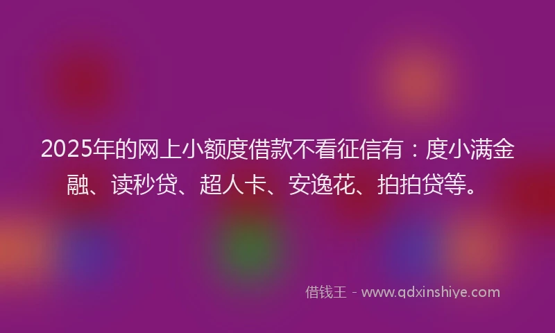 2025年的网上小额度借款不看征信有：度小满金融、读秒贷、超人卡、安逸花、拍拍贷等。