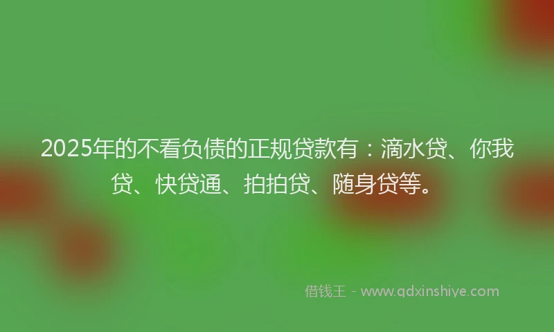2025年的不看负债的正规贷款有：滴水贷、你我贷、快贷通、拍拍贷、随身贷等。