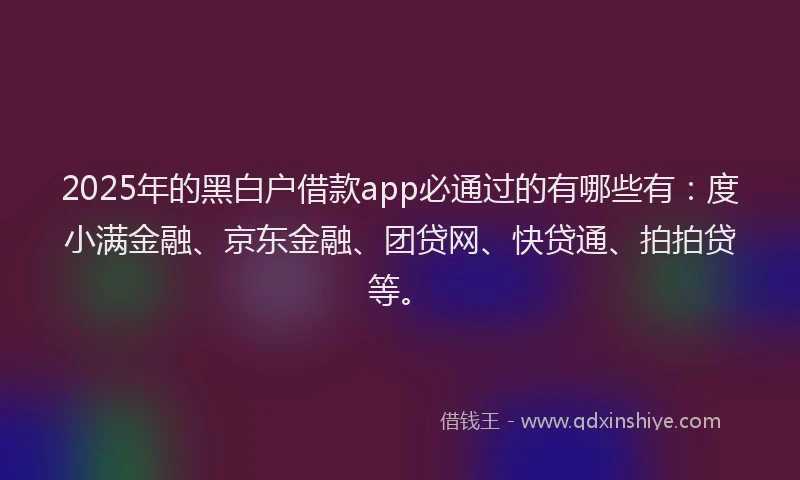 2025年的黑白户借款app必通过的有哪些有：度小满金融、京东金融、团贷网、快贷通、拍拍贷等。