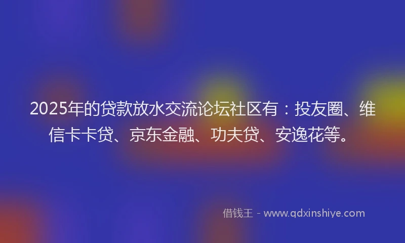 2025年的贷款放水交流论坛社区有：投友圈、维信卡卡贷、京东金融、功夫贷、安逸花等。