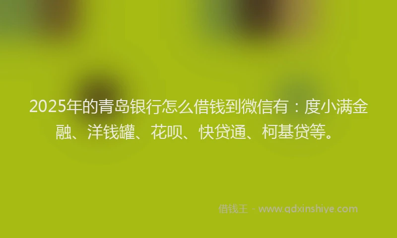 2025年的青岛银行怎么借钱到微信有：度小满金融、洋钱罐、花呗、快贷通、柯基贷等。