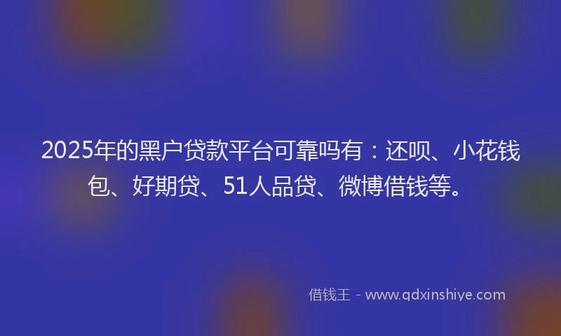 2025年的黑户贷款平台可靠吗有：还呗、小花钱包、好期贷、51人品贷、微博借钱等。