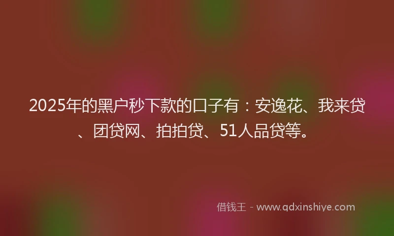 2025年的黑户秒下款的口子有：安逸花、我来贷、团贷网、拍拍贷、51人品贷等。