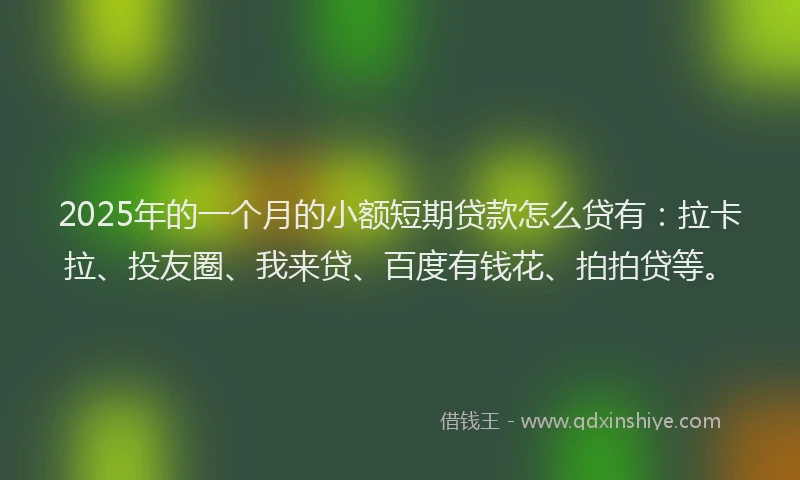 2025年的一个月的小额短期贷款怎么贷有：拉卡拉、投友圈、我来贷、百度有钱花、拍拍贷等。