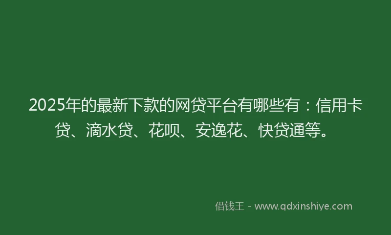2025年的最新下款的网贷平台有哪些有：信用卡贷、滴水贷、花呗、安逸花、快贷通等。