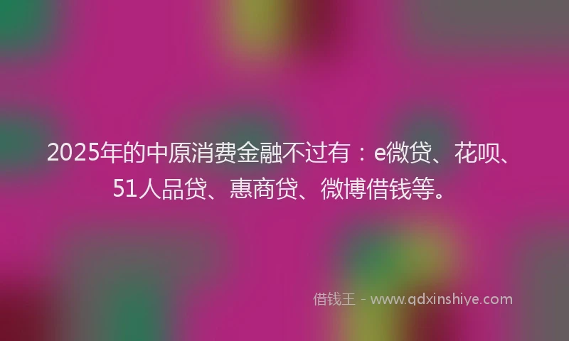 2025年的中原消费金融不过有：e微贷、花呗、51人品贷、惠商贷、微博借钱等。
