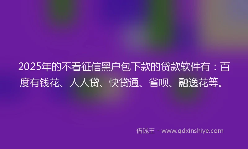 2025年的不看征信黑户包下款的贷款软件有：百度有钱花、人人贷、快贷通、省呗、融逸花等。