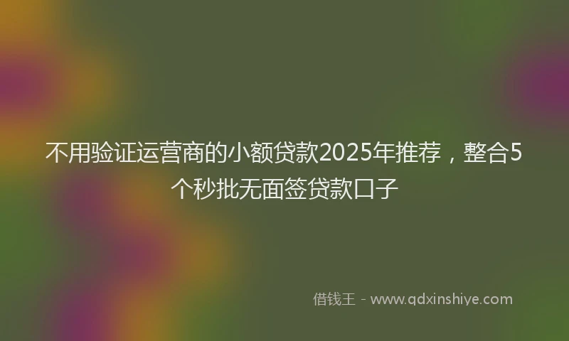 不用验证运营商的小额贷款2025年推荐，整合5个秒批无面签贷款口子