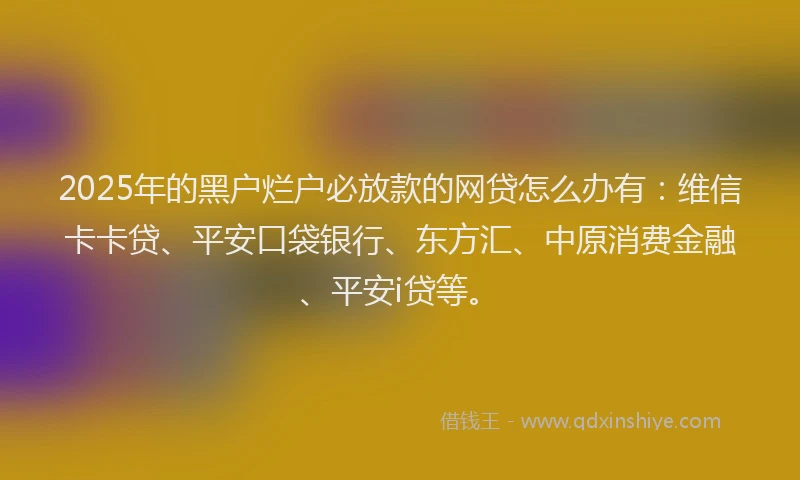 2025年的黑户烂户必放款的网贷怎么办有：维信卡卡贷、平安口袋银行、东方汇、中原消费金融、平安i贷等。