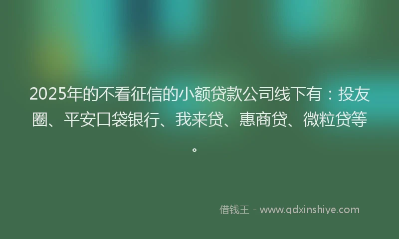 2025年的不看征信的小额贷款公司线下有：投友圈、平安口袋银行、我来贷、惠商贷、微粒贷等。