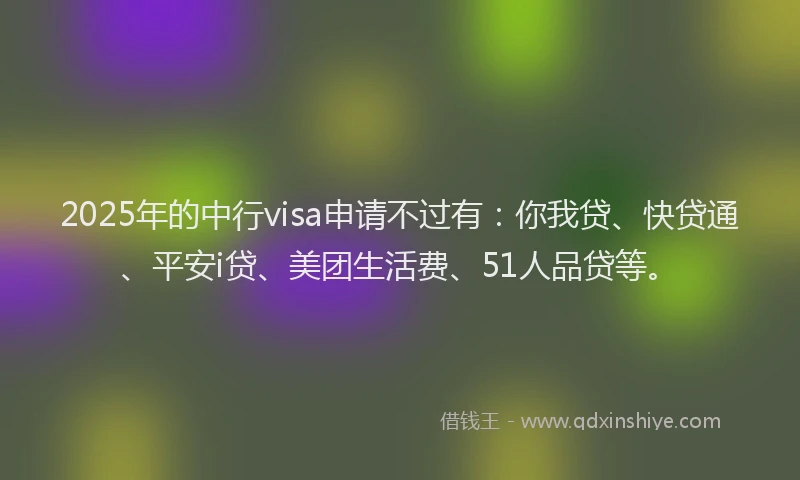 2025年的中行visa申请不过有：你我贷、快贷通、平安i贷、美团生活费、51人品贷等。