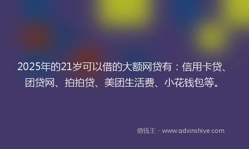2025年的21岁可以借的大额网贷有：信用卡贷、团贷网、拍拍贷、美团生活费、小花钱包等。