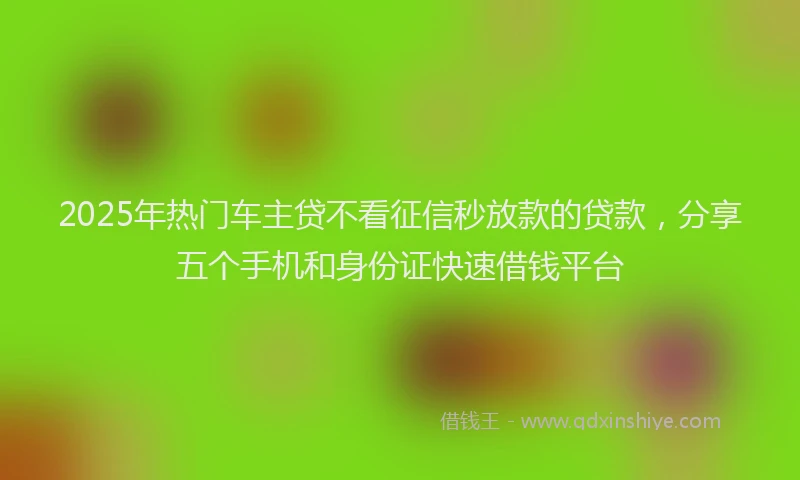 2025年热门车主贷不看征信秒放款的贷款，分享五个手机和身份证快速借钱平台