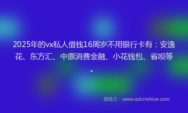 2025年的vx私人借钱16周岁不用银行卡有：安逸花、东方汇、中原消费金融、小花钱包、省呗等。