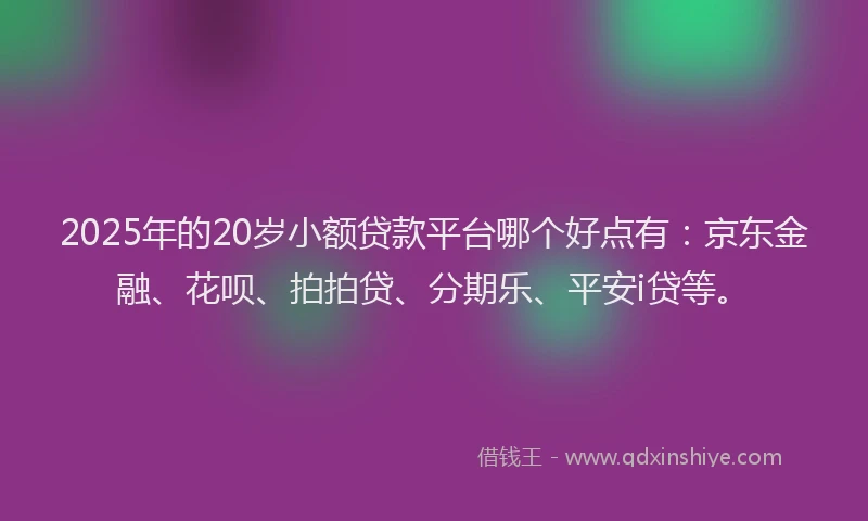 2025年的20岁小额贷款平台哪个好点有：京东金融、花呗、拍拍贷、分期乐、平安i贷等。