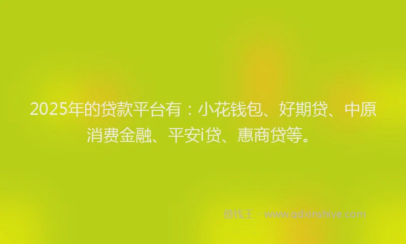 2025年的贷款平台有：小花钱包、好期贷、中原消费金融、平安i贷、惠商贷等。