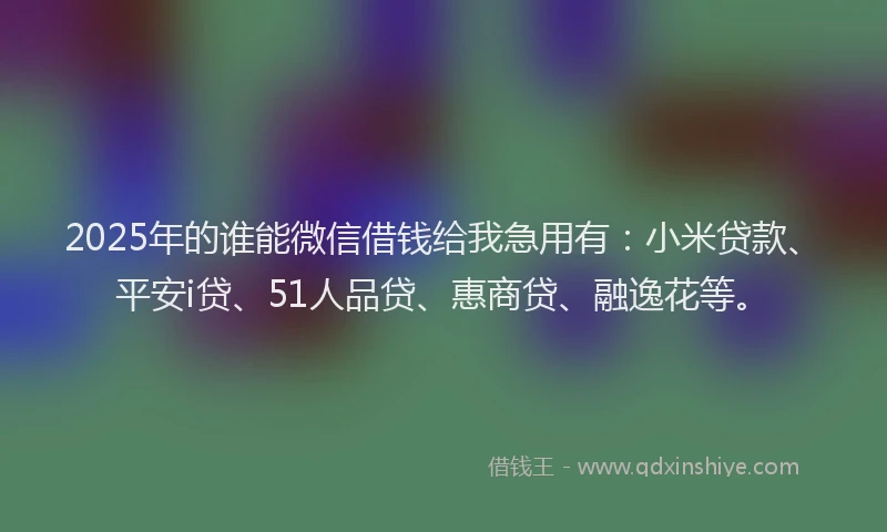 2025年的谁能微信借钱给我急用有：小米贷款、平安i贷、51人品贷、惠商贷、融逸花等。