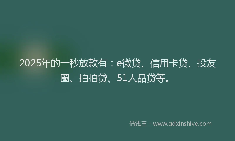 2025年的一秒放款有：e微贷、信用卡贷、投友圈、拍拍贷、51人品贷等。