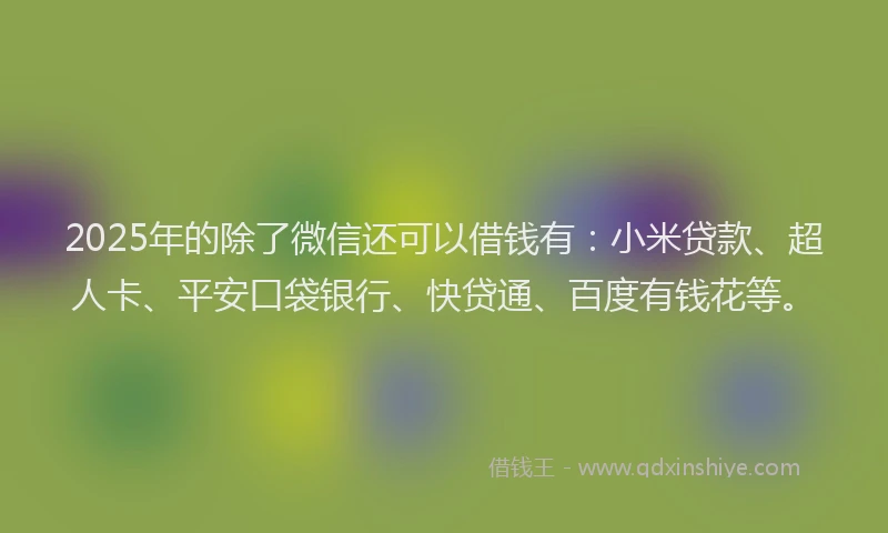 2025年的除了微信还可以借钱有：小米贷款、超人卡、平安口袋银行、快贷通、百度有钱花等。