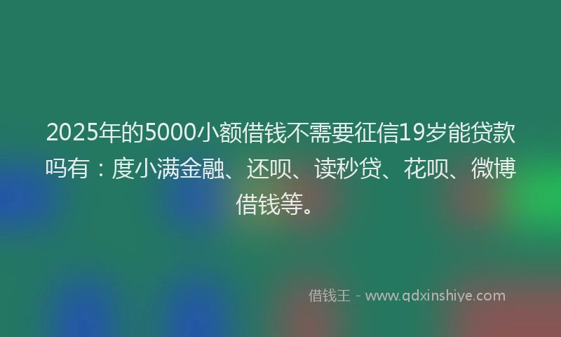 2025年的5000小额借钱不需要征信19岁能贷款吗有：度小满金融、还呗、读秒贷、花呗、微博借钱等。
