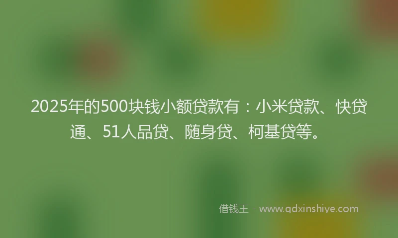 2025年的500块钱小额贷款有：小米贷款、快贷通、51人品贷、随身贷、柯基贷等。