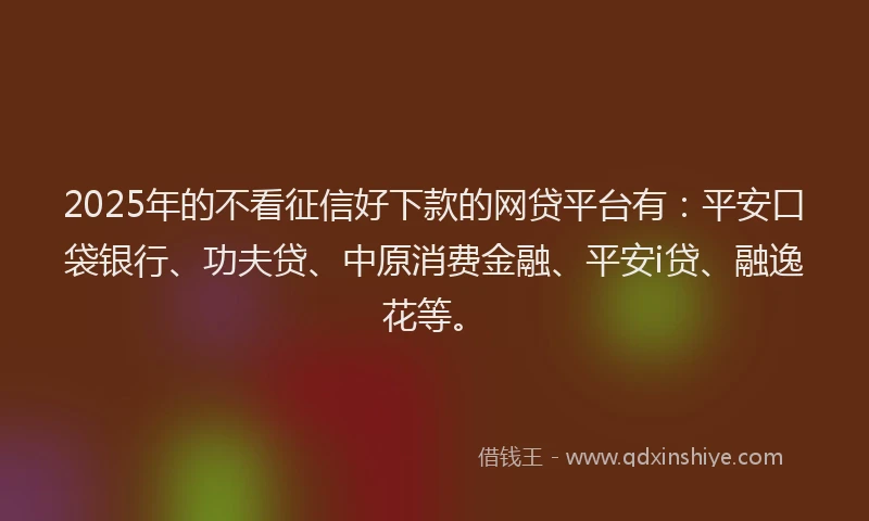 2025年的不看征信好下款的网贷平台有：平安口袋银行、功夫贷、中原消费金融、平安i贷、融逸花等。
