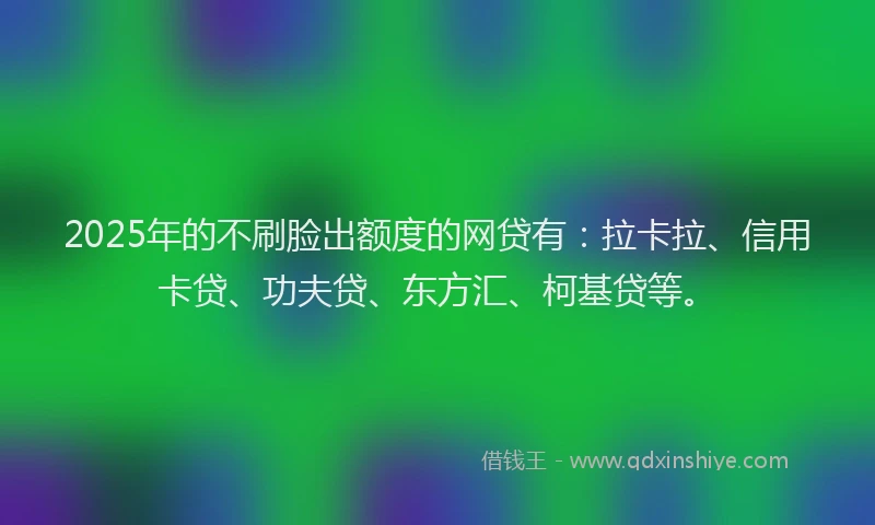 2025年的不刷脸出额度的网贷有：拉卡拉、信用卡贷、功夫贷、东方汇、柯基贷等。