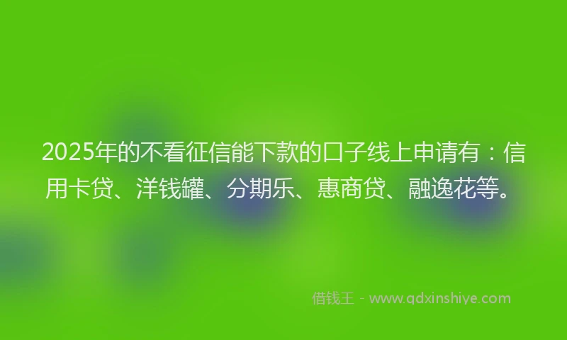 2025年的不看征信能下款的口子线上申请有：信用卡贷、洋钱罐、分期乐、惠商贷、融逸花等。