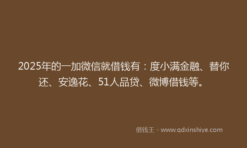 2025年的一加微信就借钱有：度小满金融、替你还、安逸花、51人品贷、微博借钱等。